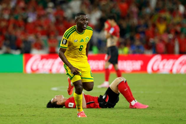 June 24, 2026, Guadalupe, Nuevo Leon, Mexico: A. Modiba of South Africa celebrates advancing to the Round of 32 against Korea Republic, during the match between South Africa and Korea Republic for the 3rd round of the group A of the FIFA World Cup, WM, Weltmeisterschaft, Fussball 2026, at Monterrey Stadium. FIFA World Cup 2026: South Africa Vs Korea Republic  - ZUMAo125 20260624_zip_o125_026 Copyright: xAntonioxOjedax