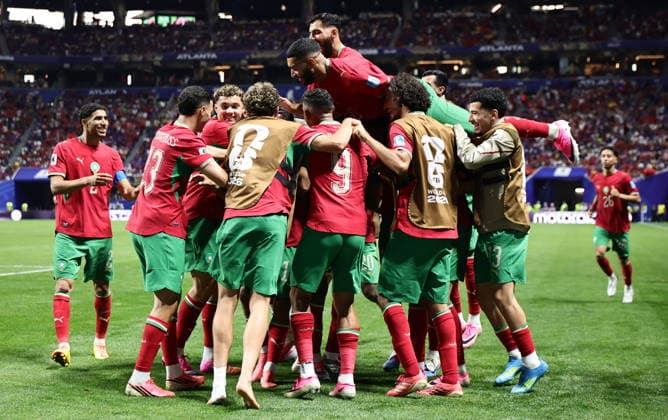 FIFA World Cup, WM, Weltmeisterschaft, Fussball 2026 - Group C - Morocco vs Haiti epaselect Players of Morocco celebrate after scoring the 4-2 goal during the FIFA World Cup 2026 group stage match Morocco against Haiti, in Atlanta, Georgia, USA, 24 June 2026. ATLANTA United States  Copyright: xRONALDxWITTEKx