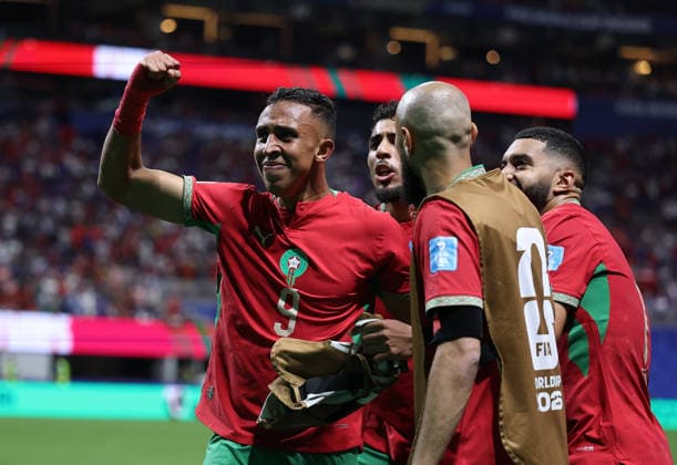(260625) -- ATLANTA, June 25, 2026 -- Soufiane Rahimi (1st L) of Morocco celebrates his goal during the group C match between Morocco and Haiti at the 2026 FIFA World Cup, WM, Weltmeisterschaft, Fussball at Atlanta Stadium in Atlanta, the United States, June 24, 2026. ) (SP)U.S.-ATLANTA-FOOTBALL-FIFA WORLD CUP-GROUP C-MAR VS HTI WangxKaiyan 