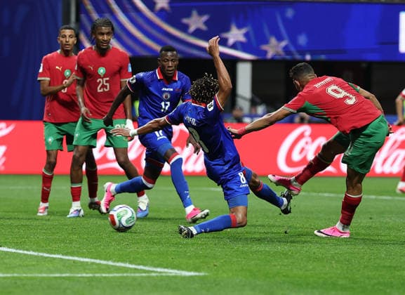 (260625) -- ATLANTA, June 25, 2026 -- Soufiane Rahimi (1st R) of Morocco shoots and scores during the group C match between Morocco and Haiti at the 2026 FIFA World Cup, WM, Weltmeisterschaft, Fussball at Atlanta Stadium in Atlanta, the United States, June 24, 2026. ) (SP)U.S.-ATLANTA-FOOTBALL-FIFA WORLD CUP-GROUP C-MAR VS HTI WangxKaiyan 