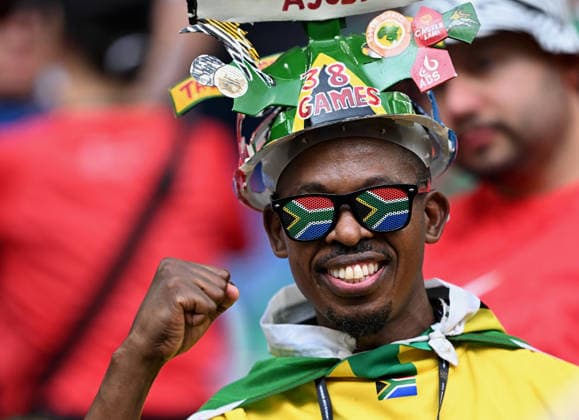 (260625) -- MONTERREY, June 25, 2026 -- A fan of South Africa is seen before a group A match between South Africa and South Korea at the 2026 FIFA World Cup, WM, Weltmeisterschaft, Fussball at Estadio Monterrey in Monterrey, Mexico, on June 24, 2026. ) (SP)MEXICO-MONTERREY-FOOTBALL-FIFA WORLD CUP-GROUP A-RSA VS KOR WuxWei 