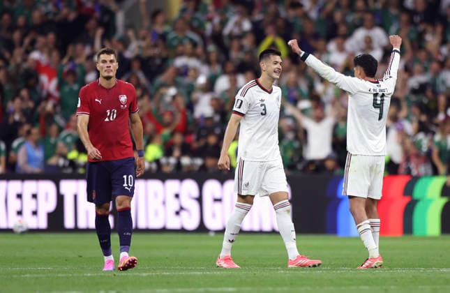 (260625) -- MEXICO CITY, June 25, 2026 -- Patrik Schick (L) of the Czech Republic reacts as players of Mexico celebrate victory after a group A match between the Czech Republic and Mexico at the 2026 FIFA World Cup, WM, Weltmeisterschaft, Fussball at Mexico City Stadium in Mexico City, Mexico, June 24, 2026. (Photo by Xinhua) (SP)MEXICO-MEXICO CITY-FOOTBALL-FIFA WORLD CUP-GROUP A-CZE VS MEX FranciscoxCanedo 