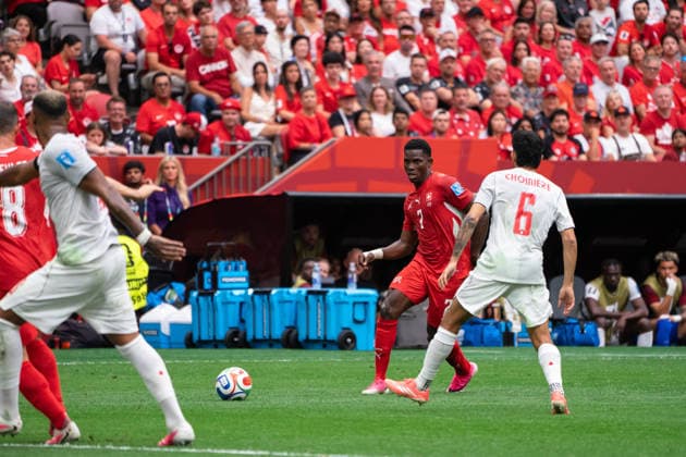 VANCOUVER, CANADA - JUNE 24: Breel Embolo of Switzerland controls the ball during the FIFA World Cup, WM, Weltmeisterschaft, Fussball 2026 group stage match between Canada and Switzerland at BC Place Vancouver Stadium on June 24, 2026 in Vancouver, British Columbia, Canada.  Copyright: xAmyxElle SPPx Sportspressphoto_SPR176217