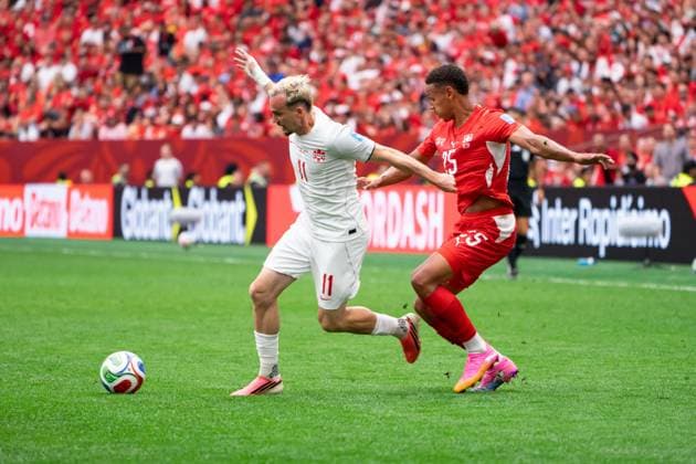 VANCOUVER, CANADA - JUNE 24: Liam Millar of Canada and Luca Jaquez of Switzerland battles for the ball during the FIFA World Cup, WM, Weltmeisterschaft, Fussball 2026 group stage match between Canada and Switzerland at BC Place Vancouver Stadium on June 24, 2026 in Vancouver, British Columbia, Canada.  Copyright: xAmyxElle SPPx Sportspressphoto_SPR176230