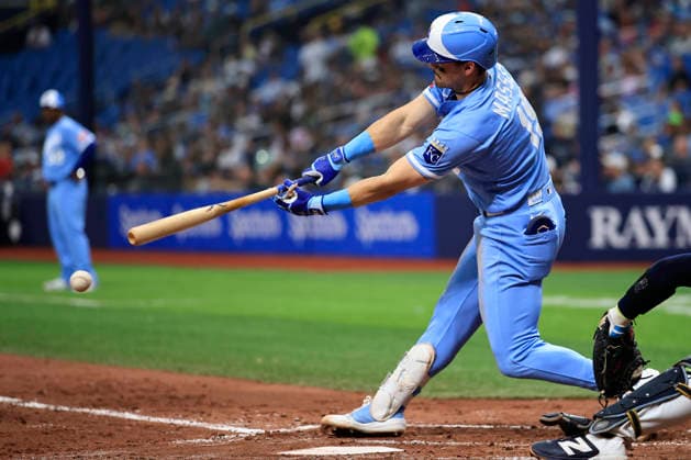 June 24, 2026, St. Petersburg, Florida, USA: Kansas City Royals second baseman Michael Massey (19) grounds out to Tampa Bay Rays second baseman Ben Williamson (15) during an MLB, Baseball Herren, USA game on June 24, 2026 at Tropicana Field. The Rays beat the Royals 5-3. MLB 2026: Tampa Bay Rays 5 : 3 Kansas City Royals  - ZUMAh180 20260624_zsp_h180_006 Copyright: xKimxHukarix