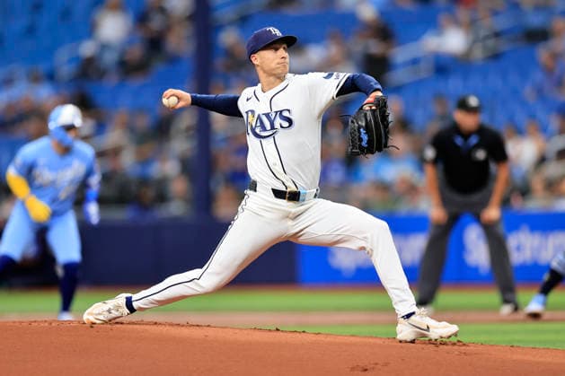 June 24, 2026, St. Petersburg, Florida, USA: Tampa Bay Rays starting pitcher Griffin Jax (22) delivers a pitch during an MLB, Baseball Herren, USA game against the Kansas City Royals on June 24, 2026 at Tropicana Field. The Rays beat the Royals 5-3. MLB 2026: Tampa Bay Rays 5 : 3 Kansas City Royals  - ZUMAh180 20260624_zsp_h180_012 Copyright: xKimxHukarix