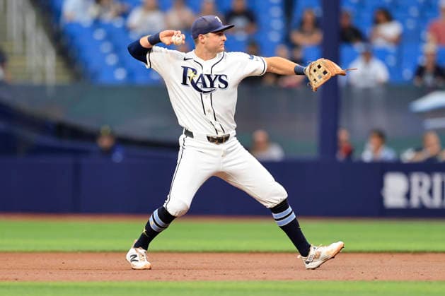 June 24, 2026, St. Petersburg, Florida, USA: Tampa Bay Rays second baseman Ben Williamson (15) fields a ball off the bat of Kansas City Royals designated hitter Carter Jensen (22) and throws him out at first base during an MLB, Baseball Herren, USA game on June 24, 2026 at Tropicana Field. The Rays beat the Royals 5-3. MLB 2026: Tampa Bay Rays 5 : 3 Kansas City Royals  - ZUMAh180 20260624_zsp_h180_021 Copyright: xKimxHukarix