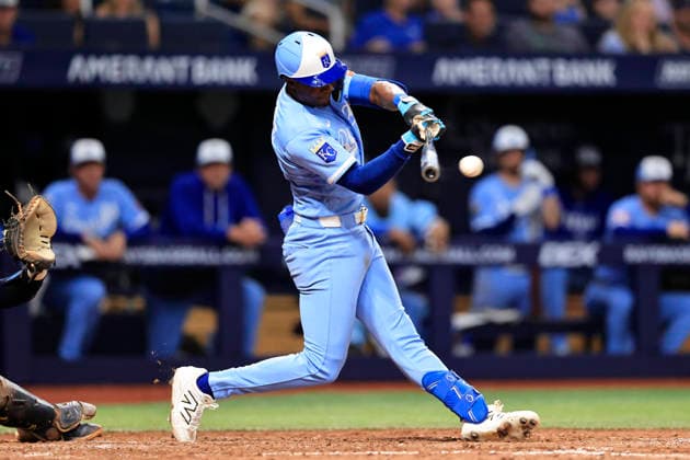 June 24, 2026, St. Petersburg, Florida, USA: Kansas City Royals shortstop Tyler Tolbert (2) singles to left field during an MLB, Baseball Herren, USA game against the Tampa Bay Rays on June 24, 2026 at Tropicana Field. The Rays beat the Royals 5-3. MLB 2026: Tampa Bay Rays 5 : 3 Kansas City Royals  - ZUMAh180 20260624_zsp_h180_080 Copyright: xKimxHukarix