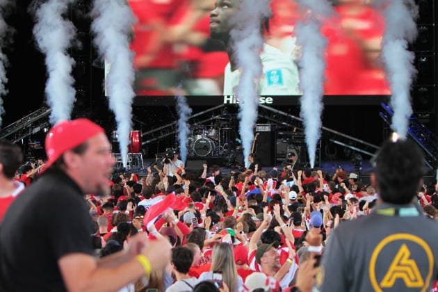 June 24, 2026, Vancouver, Bc, Canada: Fans of Canada and Switzerland watch the FIFA World Cup, WM, Weltmeisterschaft, Fussball 2026 match at vancouver FIFA Fan Festival at the PNE ground in Vancouve. Vancouver Canada - ZUMAa223 0859968382st Copyright: xMazyarxAsadix