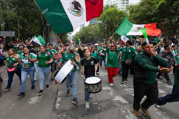 June 24, 2026, Mexico City, Mexico: Supporters of the Mexican national team, Nationalteam gathered around the Angel of Independence in Mexico City to watch the 2026 FIFA World Cup, WM, Weltmeisterschaft, Fussball match between Mexico and Czechia on a giant screen. At the same time, relatives of missing persons and search collectives held a soccer match for memory and against forgetting at the Roundabout of the Disappeared to raise awareness about the crisis of missing persons in Mexico. Mexico City Mexico - ZUMAl178 0859970592st Copyright: xCristianxLeyvax