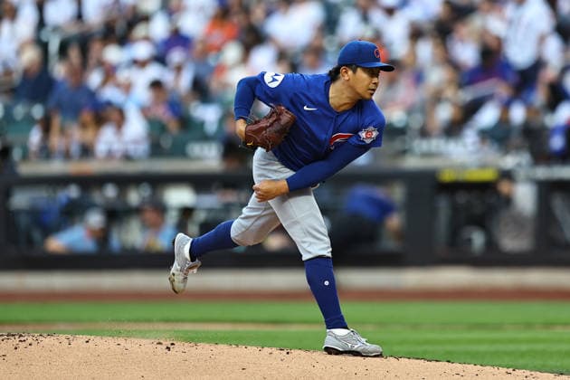 MLB, Baseball Herren, USA Chicago Cubs Vs. New York Mets Game 02 Chicago Cubs starting pitcher Shota Imanaga 18 throws during the first inning of the baseball game against the New York Mets at Citi Field in Corona, New York, on June 24, 2026. Flushing New York United States  Copyright: xGordonxDonovanx originalFilename:donovan-mlbchica260624_npMyx.jpg