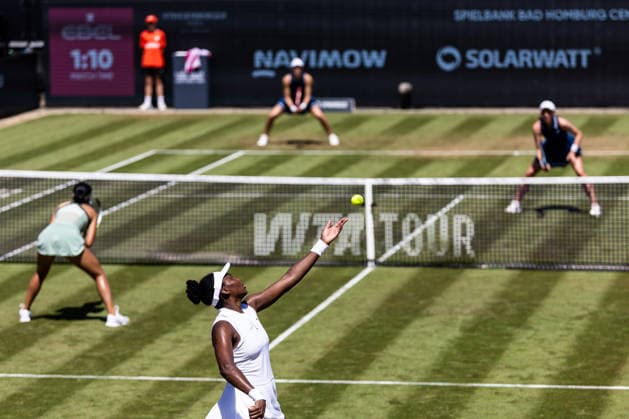 BAD HOMBURG, GERMANY - JUNE 25: Alexandra Eala (PHI) Venus Williams (USA) during the Bad Homburg Open powered by Solarwatt Doubles match between Alexandra Eala (PHI) Venus Williams (USA) vs Tereza Mihalikova (SVK) Olivia Nicholls (GBR) at Kurpark Bad Homburg on June 25, 2026 in Bad Homburg, Germany. Hessen Germany Copyright: xSteffiexWunderlx