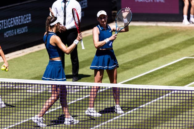 BAD HOMBURG, GERMANY - JUNE 25: Tereza Mihalikova (SVK) Olivia Nicholls (GBR) cheer after winning the Bad Homburg Open powered by Solarwatt Doubles match between Alexandra Eala (PHI) Venus Williams (USA) vs Tereza Mihalikova (SVK) Olivia Nicholls (GBR) at Kurpark Bad Homburg on June 25, 2026 in Bad Homburg, Germany. Hessen Germany Copyright: xSteffiexWunderlx