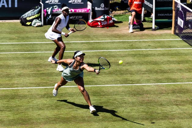 BAD HOMBURG, GERMANY - JUNE 25: Alexandra Eala (PHI) Venus Williams (USA) during the Bad Homburg Open powered by Solarwatt Doubles match between Alexandra Eala (PHI) Venus Williams (USA) vs Tereza Mihalikova (SVK) Olivia Nicholls (GBR) at Kurpark Bad Homburg on June 25, 2026 in Bad Homburg, Germany. Hessen Germany Copyright: xSteffiexWunderlx
