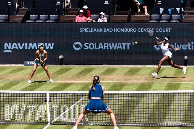 BAD HOMBURG, GERMANY - JUNE 25: Alexandra Eala (PHI) Venus Williams (USA) during the Bad Homburg Open powered by Solarwatt Doubles match between Alexandra Eala (PHI) Venus Williams (USA) vs Tereza Mihalikova (SVK) Olivia Nicholls (GBR) at Kurpark Bad Homburg on June 25, 2026 in Bad Homburg, Germany. Hessen Germany Copyright: xSteffiexWunderlx