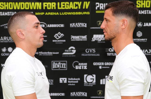 25.06.2026, Deutschland, Ludwigsburg, Boxen Showdown for Legacy IV, Pressekonferenz, Teilnehmer: v.l. Vinko Zadro, Ardian Krasniqi *** June 25, 2026, Germany, Ludwigsburg, Boxing Showdown for Legacy IV, Press Conference, Participants (from left to right): Vinko Zadro, Ardian Krasniqi