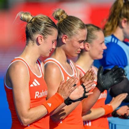 WAVER, 24-06-2026, Belfius Hockey Arena, FIH Hockey Pro League Women, Season 2025-2026. Guusje Moes during the play of the national anthem before the match Australia - Netherlands (women). Australia - Netherlands (women)  x204636466x Copyright: