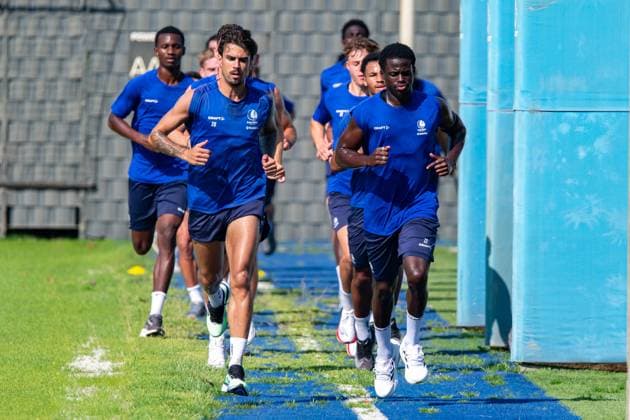 Gent s players pictured in action during a training session of Belgian first division soccer team KAA Gent, on Thursday 25 June 2026 in Gent, in preparation of the upcoming 2026-2027 Belgian first division soccer season. KURTxDESPLENTER  x179233132x