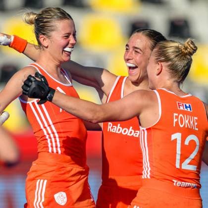 WAVER, 24-06-2026, Belfius Hockey Arena, FIH Hockey Pro League Women, Season 2025-2026. Guusje Moes, Lisa Post and Luna Fokke celebrating the goal scored during the game Australia - Netherlands (women). Australia - Netherlands (women)  x204636942x Copyright: