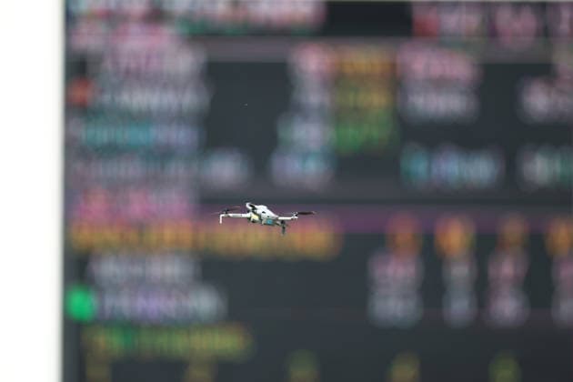 England v New Zealand, International Test Match 2026 A drone flys across the scoreboard during Day One of the Third International Test Match 2026 match between England and New Zealand at Trent Bridge, Nottingham, UK on 25 June 2026. Nottingham Trent Bridge Nottinghamshire UK Editorial use only , Copyright: xJohnxMallettx PSI-24430-0044