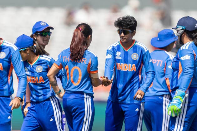 India Women v Bangladesh Women, ICC Women s T20 World Cup WICKET India Women Renuka Singh Thakur celebrates wicket of Bangladesh Women Dilara Akter during the ICC Women s T20 World Cup match between India Women and Bangladesh Women at Old Trafford, Manchester, UK on 25 June 2026. Manchester Old Trafford Greater Manchester UK Editorial use only , Copyright: xManjitxNarotrax PSI-24416-0013
