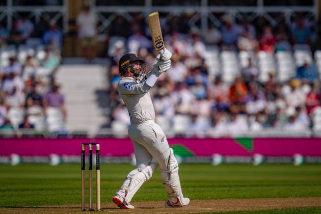 3rd Rothesay Test Match Day 1 England v New Zealand Devon Conwayof New Zealand pulls the ball for six after England attempt the short ball tactic during the 3rd Rothesay Test Match Day 1 match England vs New Zealand at Trent Bridge, Nottingham, United Kingdom on 25 June 2026 (Photo by Maynard Manyowa News Images) Nottingham Trent Bridge Nottinghamshire United Kingdom Copyright: xMaynardxManyowa NewsxImagesx