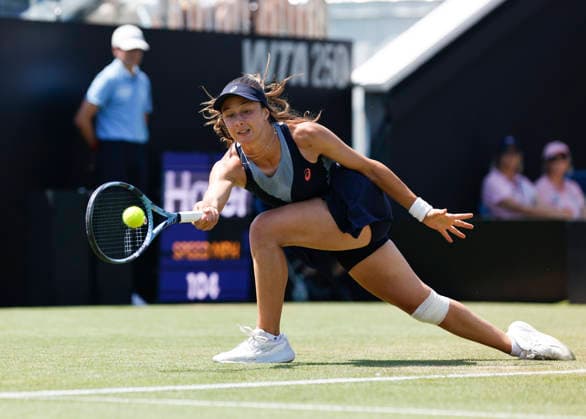 RECORD DATE NOT STATED 25th June 2026; Devonshire Park Lawn Tennis Club, Eastbourne, East Sussex, England; Lexus Eastbourne Open Tennis, Day Five; Zeynep sonmez (TUR) plays a forehand shot against Jelena Ostapenko (LAT) HongboxChen