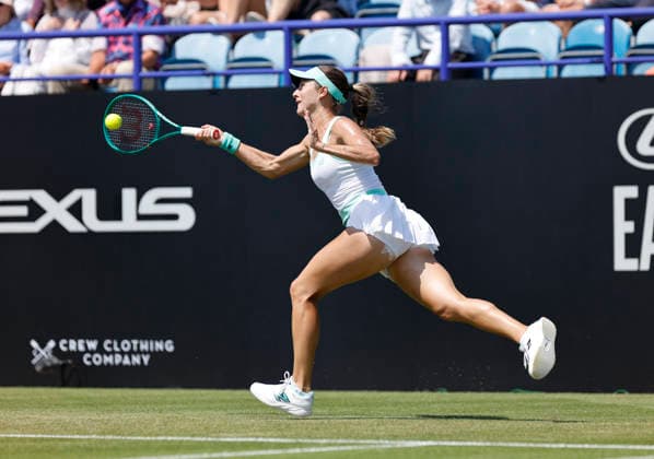 RECORD DATE NOT STATED 25th June 2026; Devonshire Park Lawn Tennis Club, Eastbourne, East Sussex, England; Lexus Eastbourne Open Tennis, Day Five; McCartney Kessler (USA) plays a forehand shot against Madison Keys (USA) HongboxChen