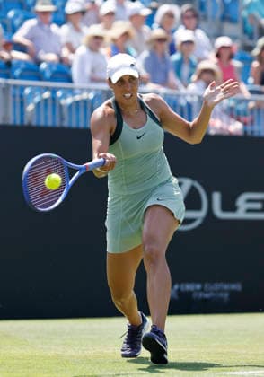 RECORD DATE NOT STATED 25th June 2026; Devonshire Park Lawn Tennis Club, Eastbourne, East Sussex, England; Lexus Eastbourne Open Tennis, Day Five; Madison Keys (USA) plays a forehand shot against McCartney Kessler (USA) HongboxChen