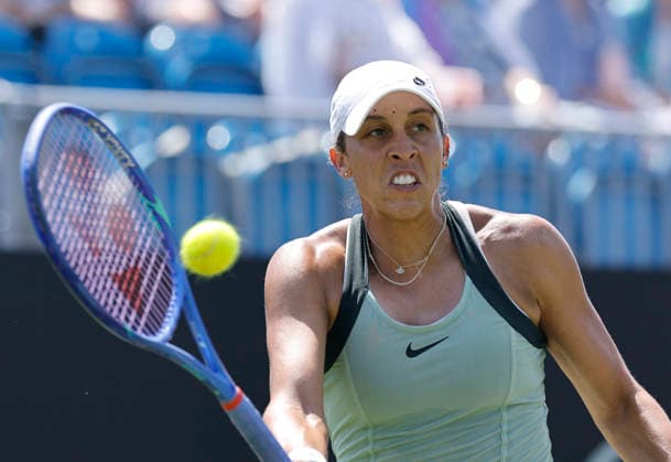 RECORD DATE NOT STATED 25th June 2026; Devonshire Park Lawn Tennis Club, Eastbourne, East Sussex, England; Lexus Eastbourne Open Tennis, Day Five; Madison Keys (USA) plays a forehand shot against McCartney Kessler (USA) HongboxChen