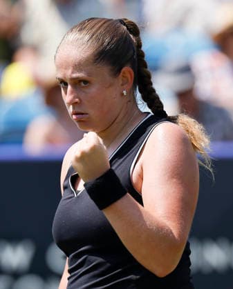 RECORD DATE NOT STATED 25th June 2026; Devonshire Park Lawn Tennis Club, Eastbourne, East Sussex, England; Lexus Eastbourne Open Tennis, Day Five; Jelena Ostapenko (LAT) shows emotion in the match against Zeynep sonmez (TUR) HongboxChen
