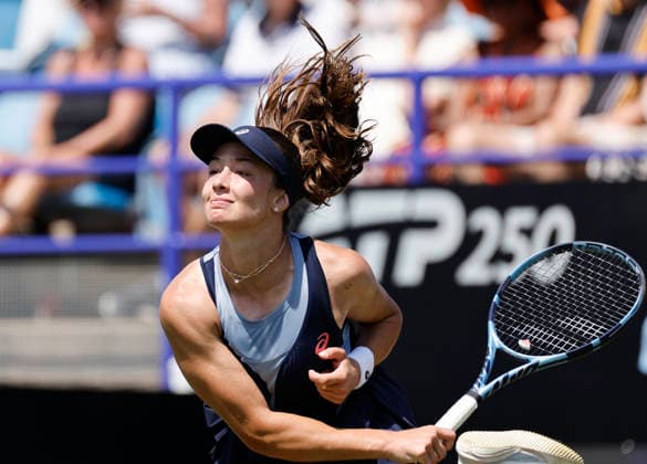 RECORD DATE NOT STATED 25th June 2026; Devonshire Park Lawn Tennis Club, Eastbourne, East Sussex, England; Lexus Eastbourne Open Tennis, Day Five; Zeynep sonmez (TUR) seves to Jelena Ostapenko (LAT) HongboxChen
