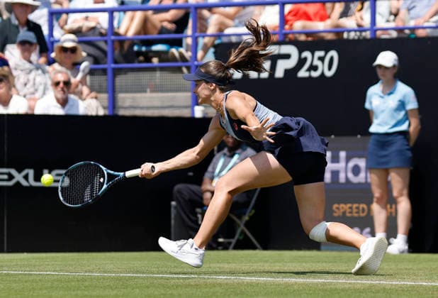 RECORD DATE NOT STATED 25th June 2026; Devonshire Park Lawn Tennis Club, Eastbourne, East Sussex, England; Lexus Eastbourne Open Tennis, Day Five; Zeynep sonmez (TUR) plays a forehand shot against Jelena Ostapenko (LAT) HongboxChen