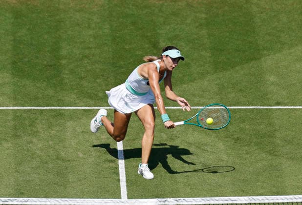 RECORD DATE NOT STATED 25th June 2026; Devonshire Park Lawn Tennis Club, Eastbourne, East Sussex, England; Lexus Eastbourne Open Tennis, Day Five; McCartney Kessler (USA) plays a backhand shot against Madison Keys (USA) HongboxChen