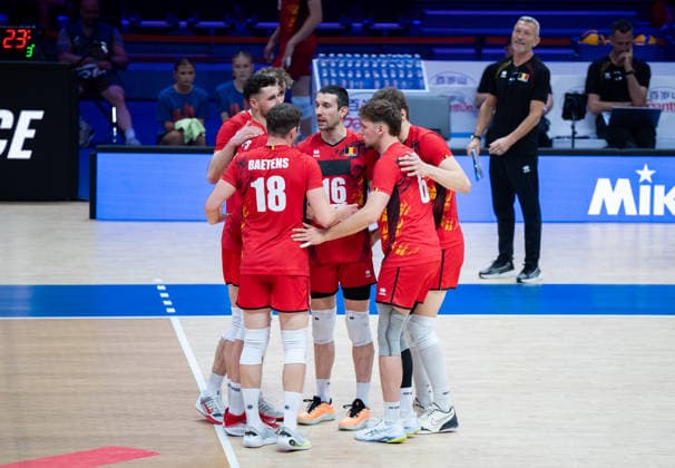 China V Belgium - VNL 2026 Men s Volleyball Nations League. Belgium players celebrate after scoring a point during the Men s VNL FIVB Volleyball Nations League match between China and Belgium at PreZero Arena in Gliwice, Poland, on June 25, 2026. Gliwice Poland  Copyright: xMarcinxGolbax originalFilename:golba-chinavbe260625_npQ83.jpg