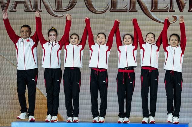(260625) -- ZUNYI, June 25, 2026 -- Gold medalists team China pose during the awarding ceremony for senior women s team & all-around finals at the 13th Senior & 19th Junior Women s Artistic Gymnastics Asian Championships in Zunyi, southwest China s Guizhou Province, June 25, 2026. ) (SP)CHINA-ZUNYI-ARTISTIC GYMNASTICS-ASIAN CHAMPIONSHIPS(CN) TaoxLiang 