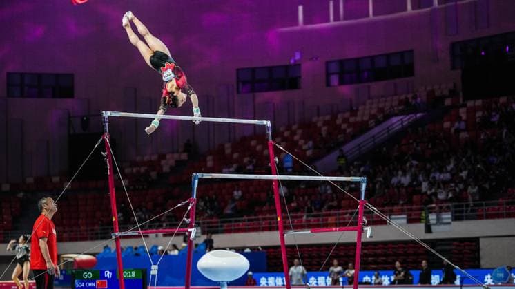 (260625) -- ZUNYI, June 25, 2026 -- Du Siyu of China competes in uneven bars during senior women s team & all-around finals at the 13th Senior & 19th Junior Women s Artistic Gymnastics Asian Championships in Zunyi, southwest China s Guizhou Province, June 25, 2026. ) (SP)CHINA-ZUNYI-ARTISTIC GYMNASTICS-ASIAN CHAMPIONSHIPS(CN) TaoxLiang 