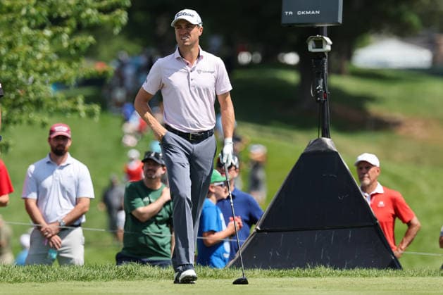 CROMWELL, CT - JUNE 25: Justin Thomas of the United States hits the ball on the second tee during the first round of the Travelers Championship 2026 at TPC River Highlands on June 25, 2026 in Cromwell, Connecticut. (Photo by Andrew Mordzynski Icon Sportswire) GOLF: JUN 25 PGA, Golf Herren Travelers Championship EDITORIAL USE ONLY Icon2606258012837