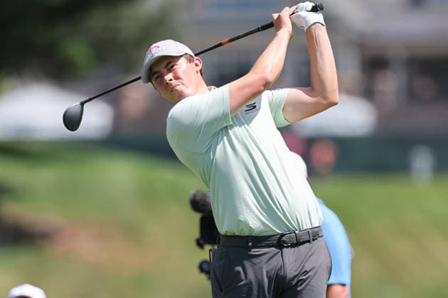 CROMWELL, CT - JUNE 25: Matt Fitzpatrick of the England hits the ball on the second tee during the first round of the Travelers Championship 2026 at TPC River Highlands on June 25, 2026 in Cromwell, Connecticut. (Photo by Andrew Mordzynski Icon Sportswire) GOLF: JUN 25 PGA, Golf Herren Travelers Championship EDITORIAL USE ONLY Icon2606258012841