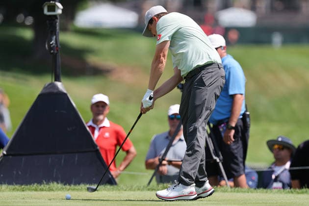 CROMWELL, CT - JUNE 25: Matt Fitzpatrick of the England hits the ball on the second tee during the first round of the Travelers Championship 2026 at TPC River Highlands on June 25, 2026 in Cromwell, Connecticut. (Photo by Andrew Mordzynski Icon Sportswire) GOLF: JUN 25 PGA, Golf Herren Travelers Championship EDITORIAL USE ONLY Icon2606258012842