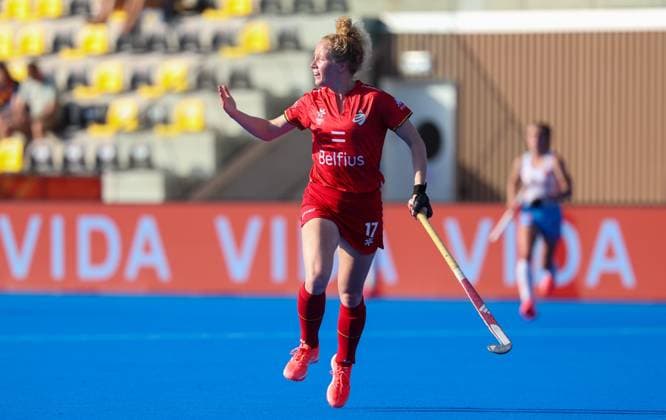 Belgium s Michelle Struijk gestures during a hockey game between Belgian national team, Nationalteam Red Panthers and Netherlands, Thursday 25 June 2026 in Wavre, match 14 16 in the group stage of the women s FIH Pro League competition. VIRGINIExLEFOUR  x179257580x