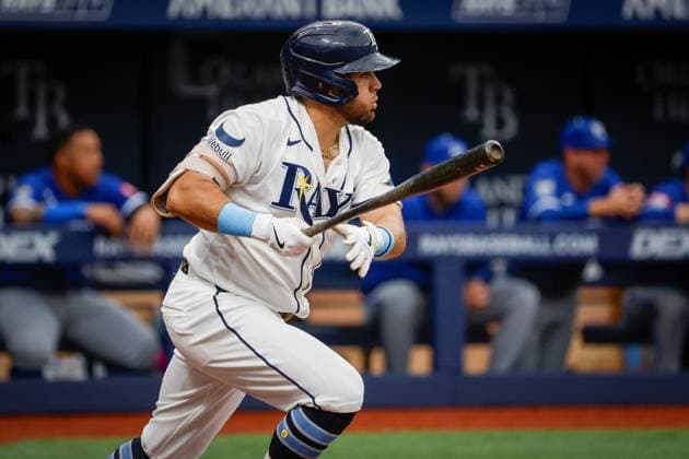 June 25, 2026, St. Petersburg, Florida, USA: Tampa Bay Rays first baseman Jonathan Aranda (8) hits a single off of Kansas City Royals pitcher Seth Lugo (67) during the first inning at Tropicana Field on Thursday, June 25, 2026, in St. Petersburg. St. Petersburg USA - ZUMAs70_ 0860023431st Copyright: xJeffereexWoox