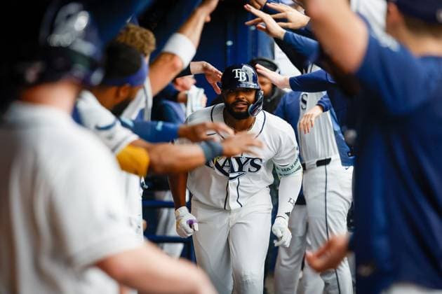 June 25, 2026, St. Petersburg, Florida, USA: Tampa Bay Rays third baseman Junior Caminero (13) celebrates with teammates, after he hits a two-run homer off of Kansas City Royals pitcher Seth Lugo (67) during the first inning at Tropicana Field on Thursday, June 25, 2026, in St. Petersburg. St. Petersburg USA - ZUMAs70_ 0860023728st Copyright: xJeffereexWoox
