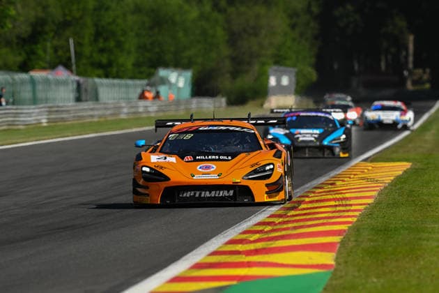 AUTOMOBILE : 24 Heures de SPA Francorchamps - 25 06 2026 4 Optimum Motorsport (GBR) McLaren 720S GT3 EVO (GOLD) driven by Adam SMALLEY (GBR) Freddie TOMLINSON (GBR) Harry GEORGE (GBR) Ruben DEL SARTE (NED), during the CrowdStrike 24 Hours of SPA, 4th round of the GT World Challenge Europe Championship (SRO) on the SPA Francorchamps circuit in Belgium The 25th June 2026. SPA-FRANCORCHAMPSBelgium  Copyright: xMPSxAGENCYx