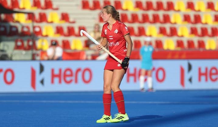 Belgium s Agathe Favart pictured during a hockey game between Belgian national team, Nationalteam Red Panthers and Netherlands, Thursday 25 June 2026 in Wavre, match 14 16 in the group stage of the women s FIH Pro League competition. VIRGINIExLEFOUR  x179261935x