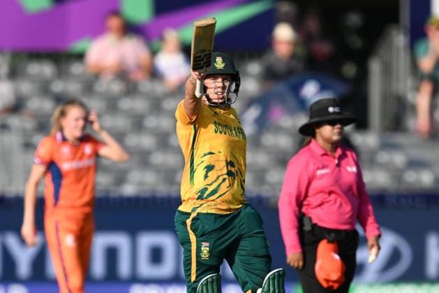 South Africa Women v Netherlands Women, ICC Women s T20 World Cup 50 - Tasmin Brits of South Africa celebrates scoring a half century during the ICC Women s T20 World Cup match between South Africa Women and Netherlands Women at the Seat Unique Stadium, Bristol, UK on 25 June 2026. Bristol Seat Unique Stadium Gloucestershire UK Editorial use only , Copyright: xGrahamxHuntx PSI-24401-0040