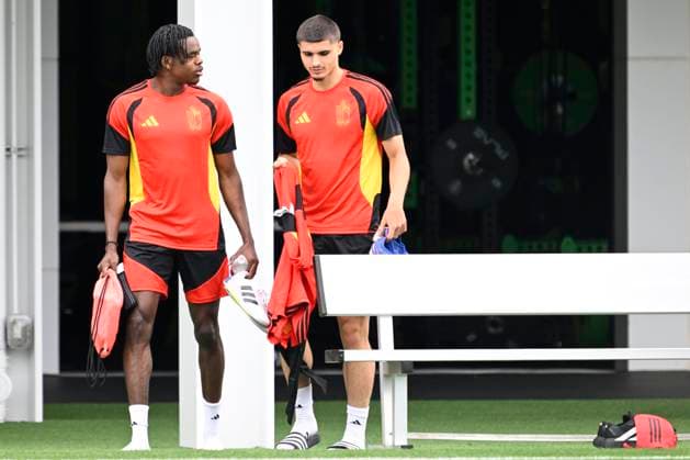 Belgian national football team - FIFA World Cup, WM, Weltmeisterschaft, Fussball 2026 - media activities 25 06 2026 RENTON, UNITED STATES OF AMERICA - JUNE 25 : Ngoy Nathan defender of Belgium and Fernandez-Pardo Matias forward of Belgium pictured during a training session of the Belgian national football team during the FIFA World Cup 2026 on June 25, 2026 in Renton, United States of America, 25 06 2026 Renton United States of America  Copyright: xNicoxVereeckenx