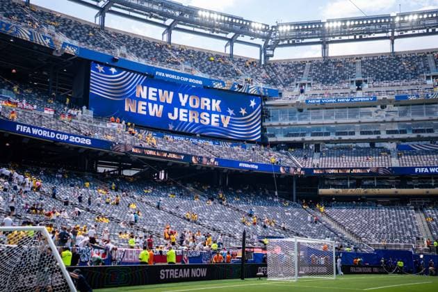 FIFA Fussball Weltmeisterschaft 2026, Gruppe E, Spiel 3, Ecuador vs Deutschand, 25.06.2026, Metlife-Stadion in New Jersey Tor Tornetz Stadion vor Anpfiff des Spiel *** 2026 FIFA World Cup, Group E, Match 3, Ecuador vs. Germany, June 25, 2026, MetLife Stadium in New Jersey—the goal net at the stadium before kickoff Copyright: xBahhoxKarax