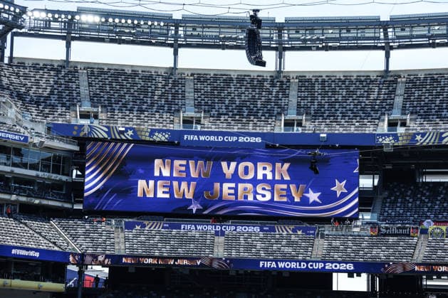 Fussball, FIFA World Cup, WM, Weltmeisterschaft, Fussball 2026 Gruppe E - 3.Spieltag Ecuador - Deutschland 25.05.2026, New-York-New-Jersey-Stadion Spielort New York New Jersey auf der Anzeigetafel New York New-York-New-Jersey-Stadion New Jersey Vereinigte Staaten von Amerika *** Sports, Soccer, 2026 FIFA World Cup Group E, Matchday 3: Ecuador vs. Germany, May 25, 2026, New York-New Jersey Stadium, Venue: New York-New Jersey, as shown on the scoreboard: New York-New Jersey Stadium, New Jersey, United States of America