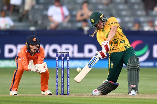 South Africa Women v Netherlands Women, ICC Women s T20 World Cup Annerie Dercksen of South Africa plays an attacking shot during the ICC Women s T20 World Cup match between South Africa Women and Netherlands Women at the Seat Unique Stadium, Bristol, UK on 25 June 2026. Bristol Seat Unique Stadium Gloucestershire UK Editorial use only , Copyright: xGrahamxHuntx PSI-24401-0059